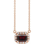 Birth Stone Emerald Cut With Diamond Halo Necklace