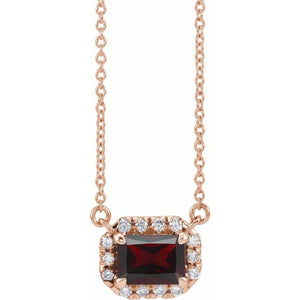 Birth Stone Emerald Cut With Diamond Halo Necklace
