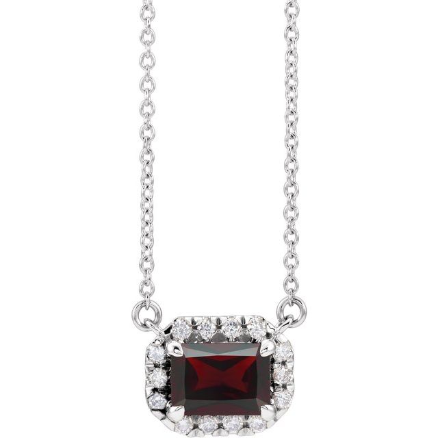 Birth Stone Emerald Cut With Diamond Halo Necklace