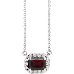 Birth Stone Emerald Cut With Diamond Halo Necklace