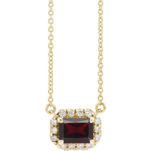Birth Stone Emerald Cut With Diamond Halo Necklace