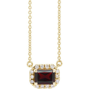 Birth Stone Emerald Cut With Diamond Halo Necklace