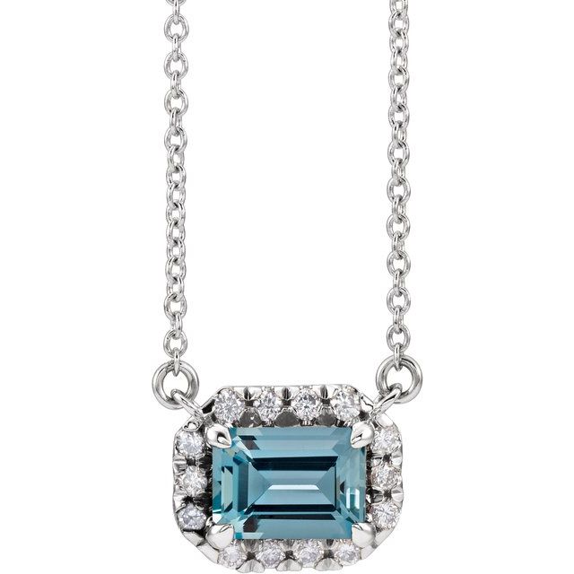 Birth Stone Emerald Cut With Diamond Halo Necklace