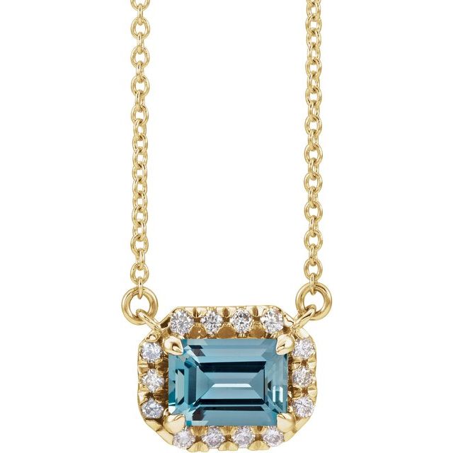Birth Stone Emerald Cut With Diamond Halo Necklace