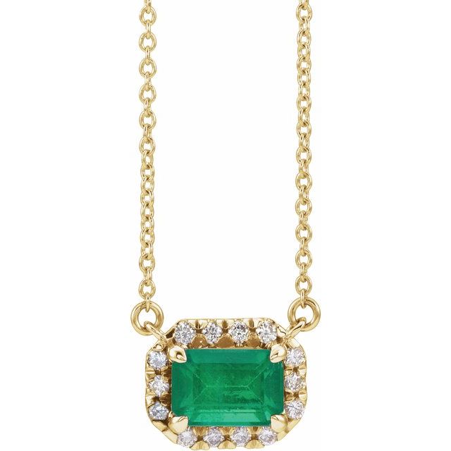 Birth Stone Emerald Cut With Diamond Halo Necklace