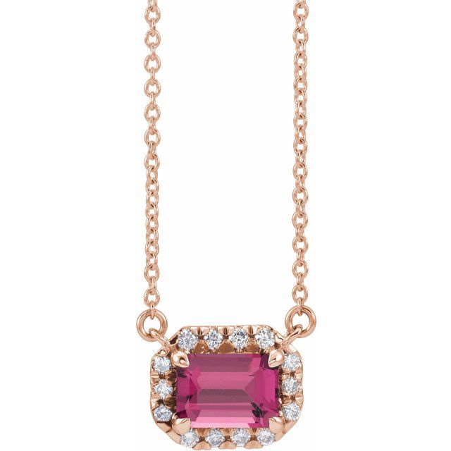 Birth Stone Emerald Cut With Diamond Halo Necklace