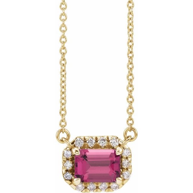 Birth Stone Emerald Cut With Diamond Halo Necklace