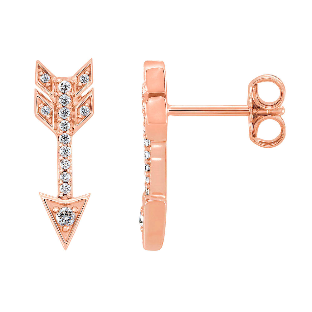 14K Rose Gold Arrow Diamond Earrings