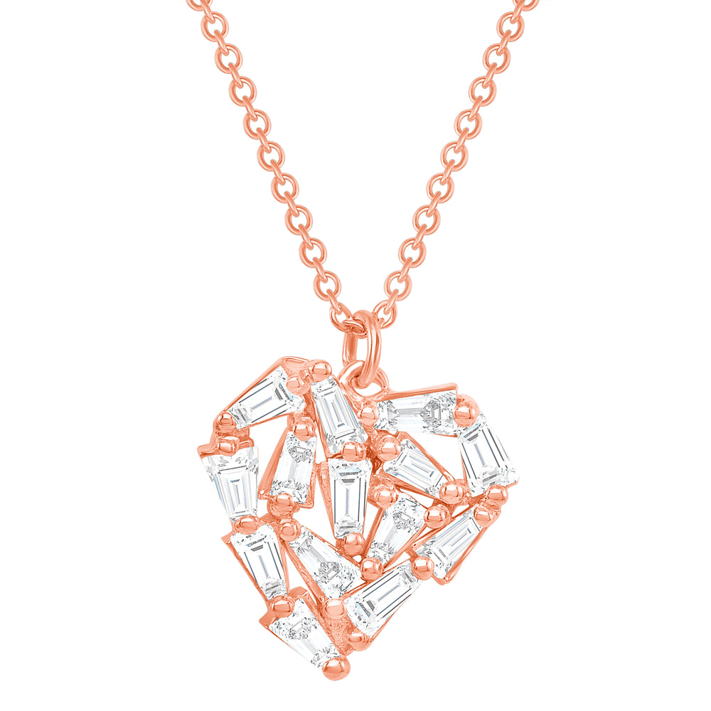rose gold baguette diamond heart necklace
