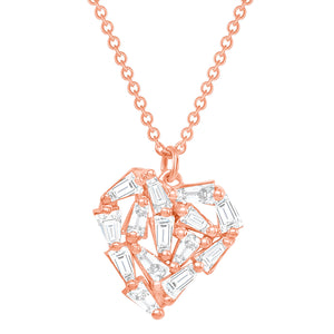 rose gold baguette diamond heart necklace