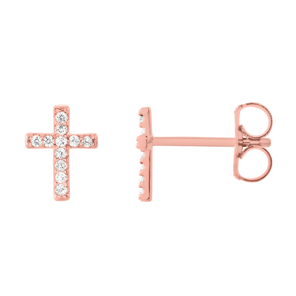 14k rose gold diamond cross stud earrings