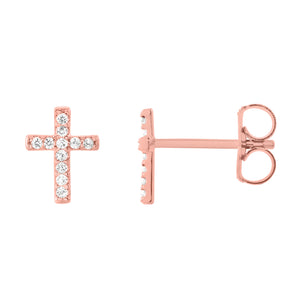 14k rose gold diamond cross stud earrings