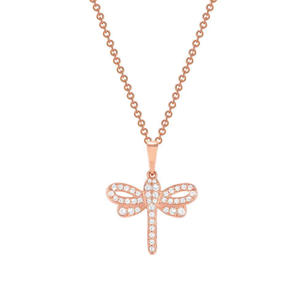 rose gold diamond dragonfly pendant necklace