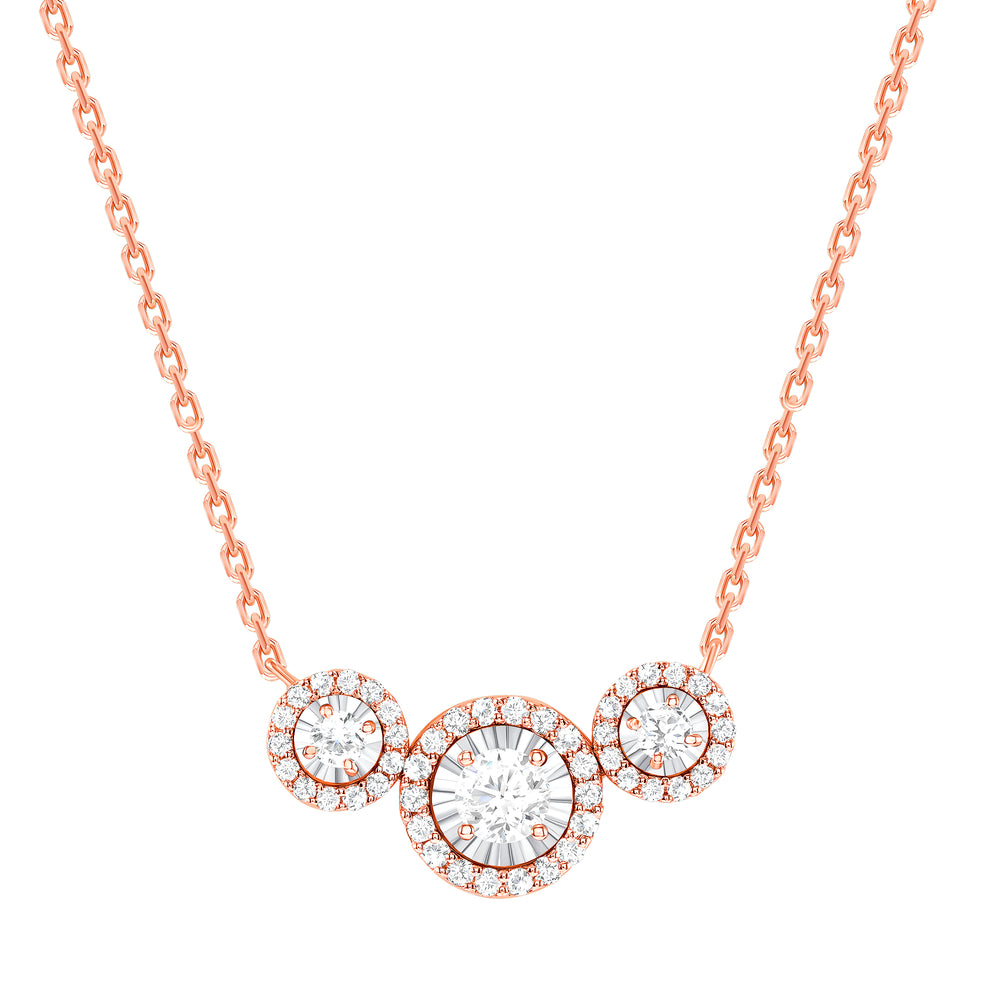 rose gold halo diamond trio necklace