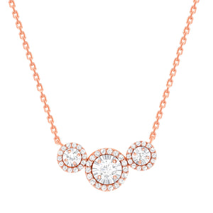 rose gold halo diamond trio necklace