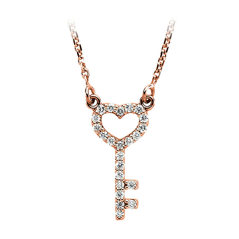 White Gold Heart Key Diamond Necklace