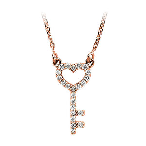 Rose Gold Heart Key Diamond Necklace
