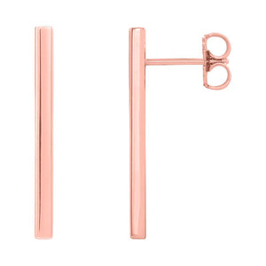 14k rose gold long bar earrings