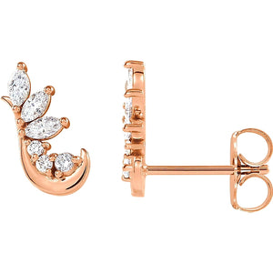 rose gold marquise and round diamond cluster hook stud earrings