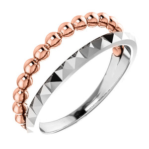 4K White & Rose Gold Beaded Geometric Ring