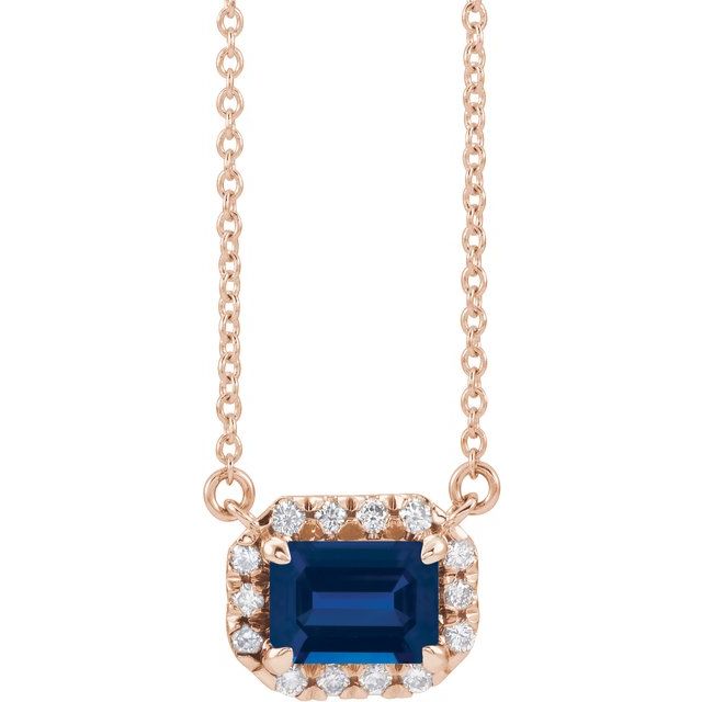 Birth Stone Emerald Cut With Diamond Halo Necklace