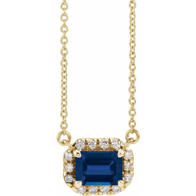 Birth Stone Emerald Cut With Diamond Halo Necklace