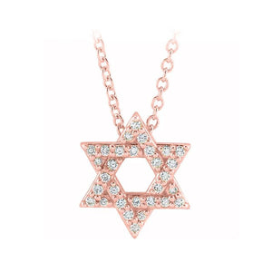 14k rose gold star of david diamond necklace