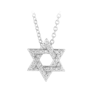 14k white gold star of david diamond necklace