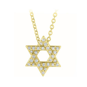 14k yellow gold star of david diamond necklace