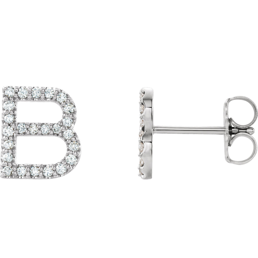 White Gold Letter B Earrings