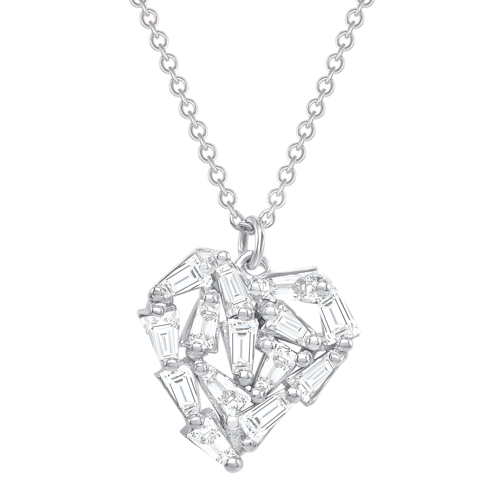 white gold baguette shattered heart necklace