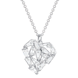 white gold baguette shattered heart necklace