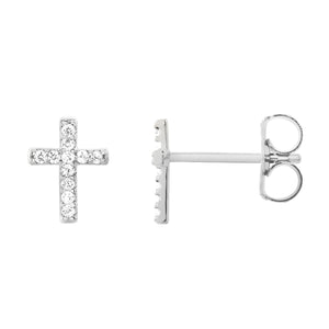 14k white gold diamond cross stud earrings