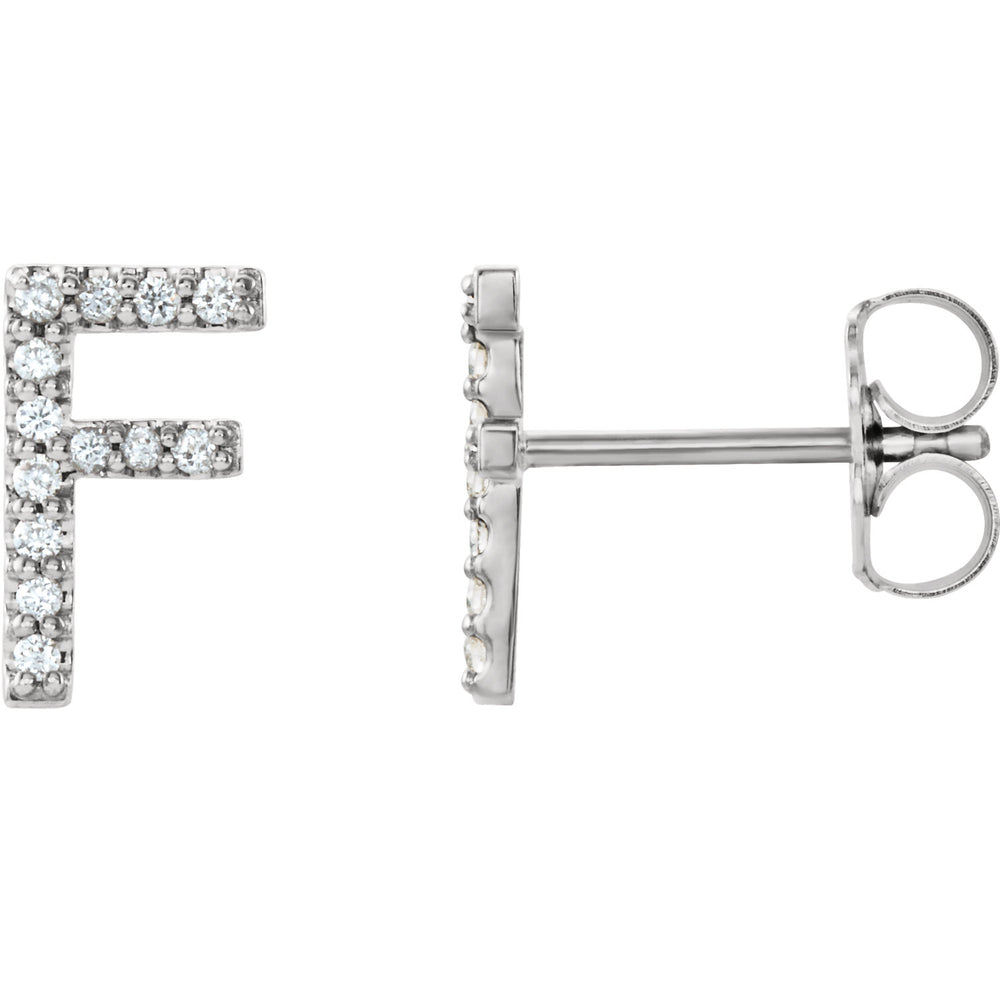 White Gold Letter F Earrings