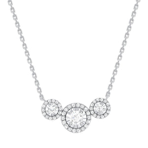 white gold halo diamond trio necklace