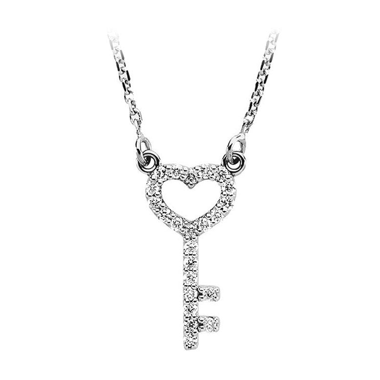 White Gold Heart Key Diamond Necklace
