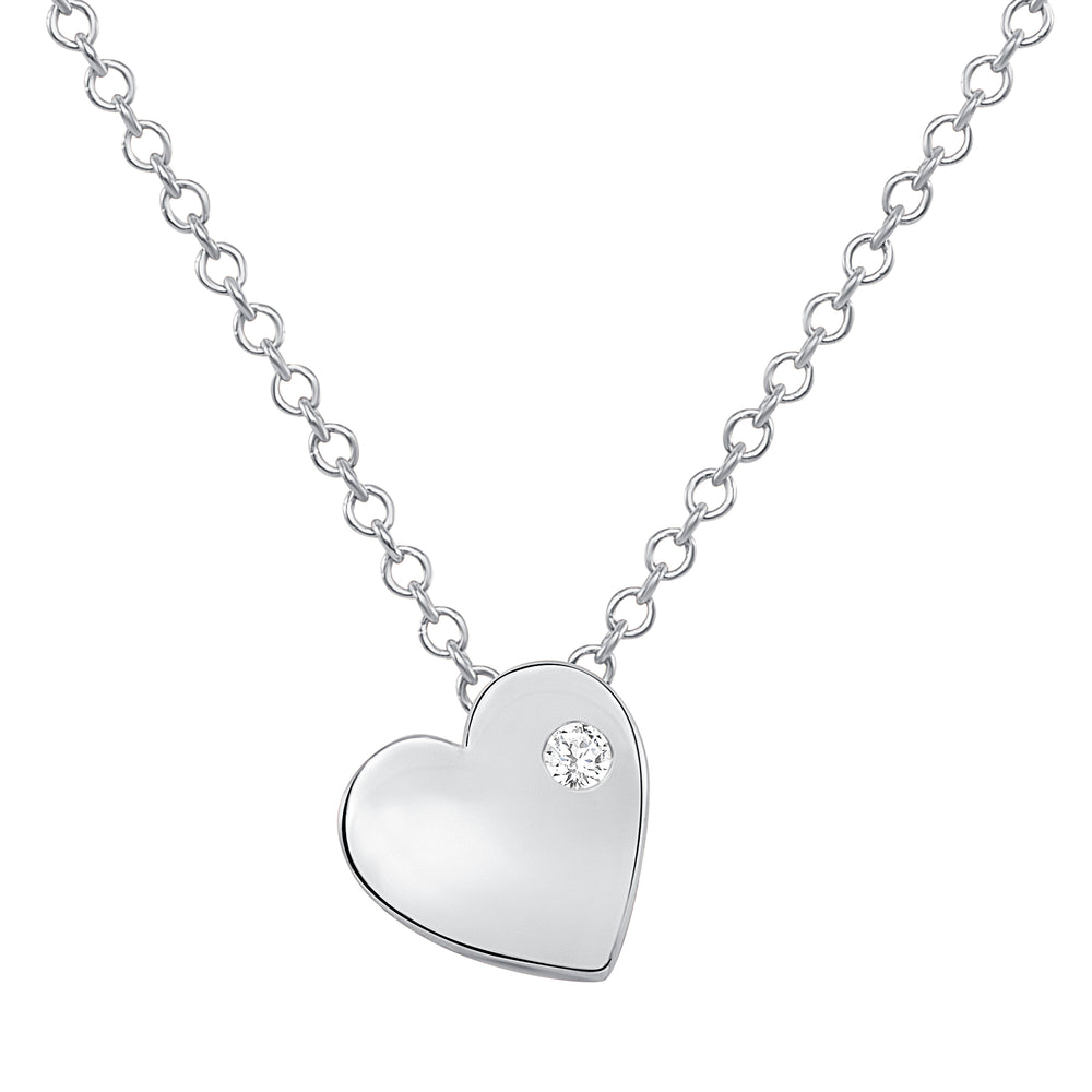 white gold dainty heart necklace with tiny diamond