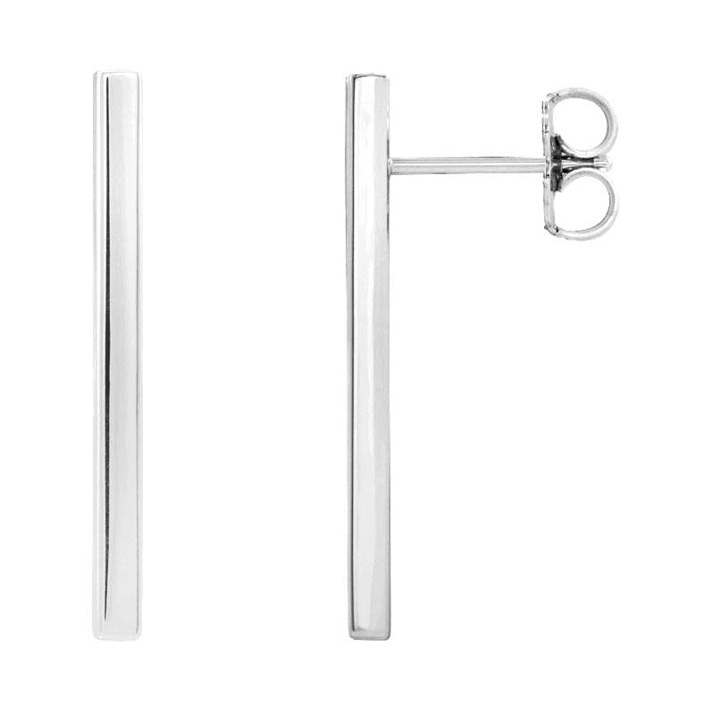 14k white gold long bar earrings