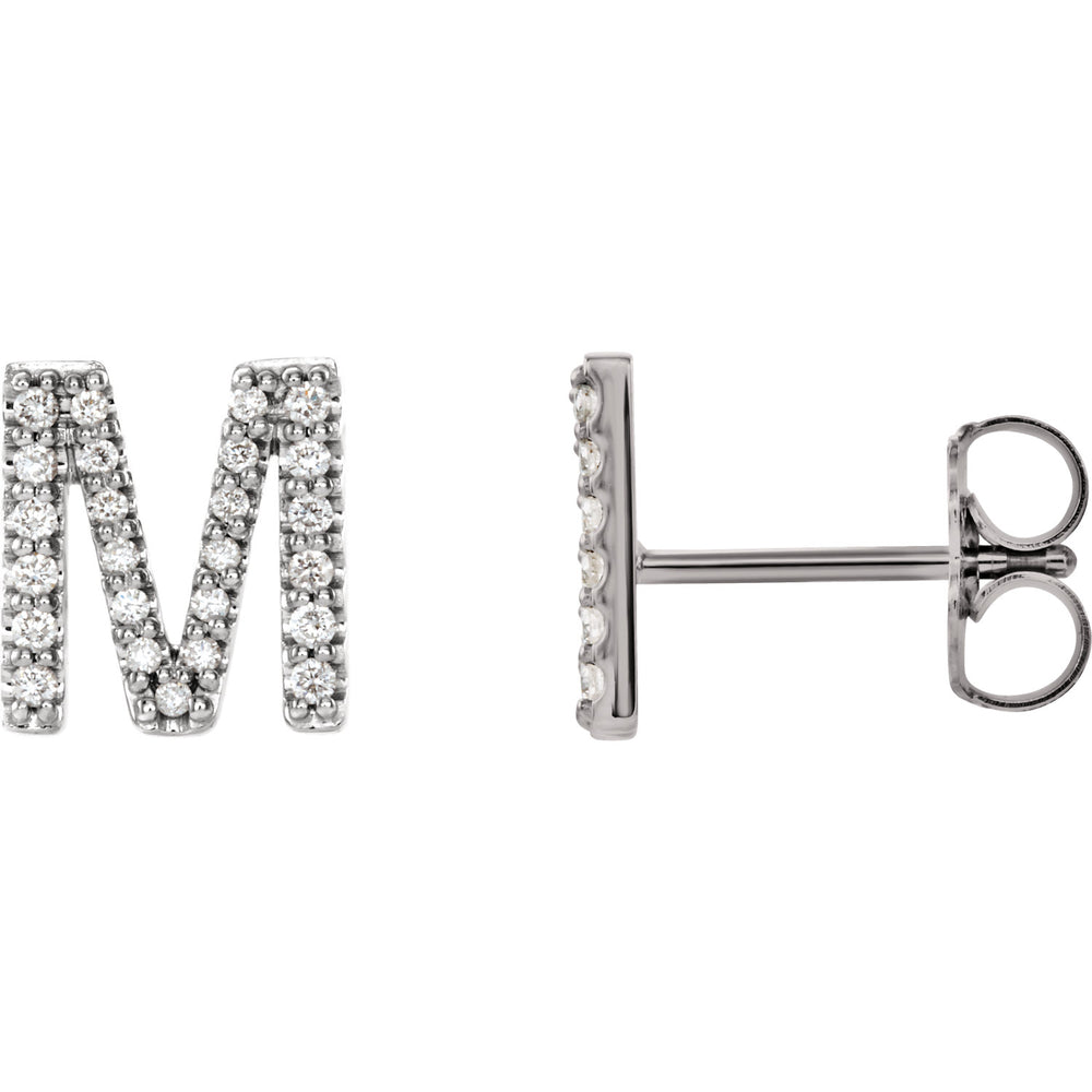 White Gold Letter M Earrings