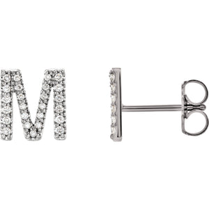 White Gold Letter M Earrings
