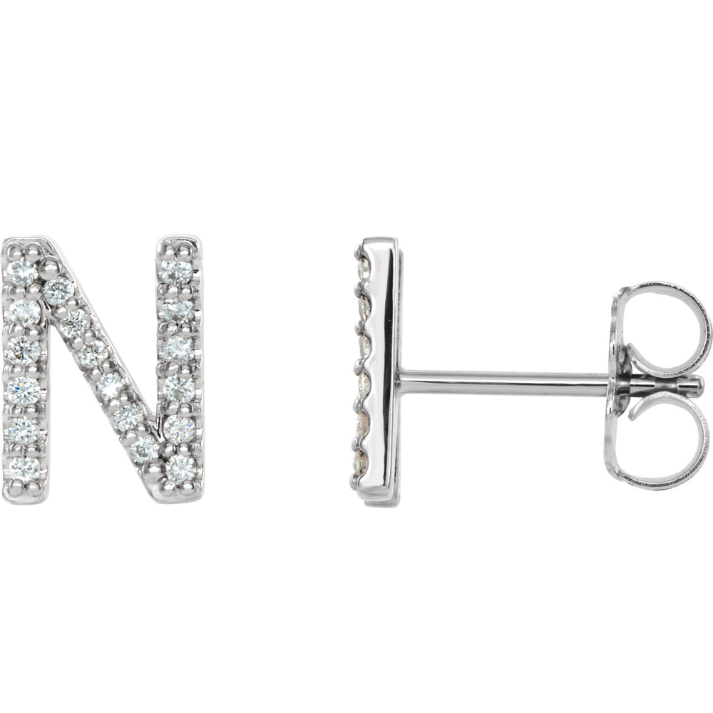 White Gold Letter N Earrings