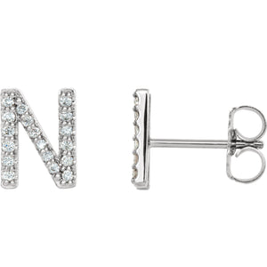 White Gold Letter N Earrings