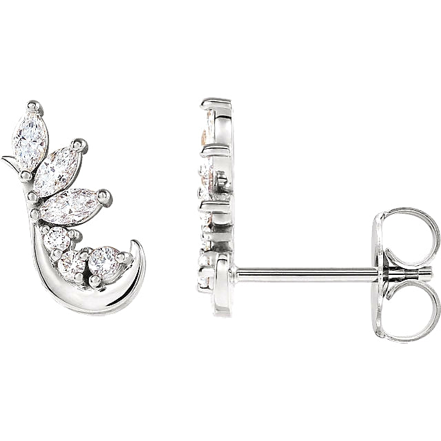 white gold marquise and round diamond cluster hook stud earrings