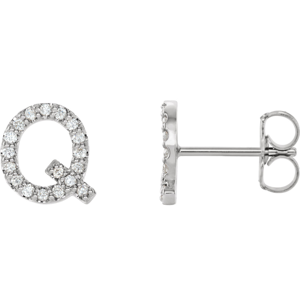 White Gold Letter Q Earrings
