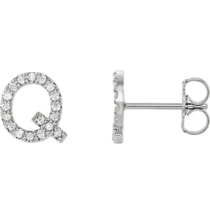 White Gold Letter Q Earrings