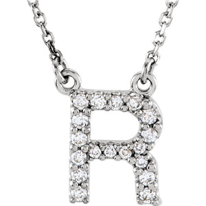 white gold letter r necklace