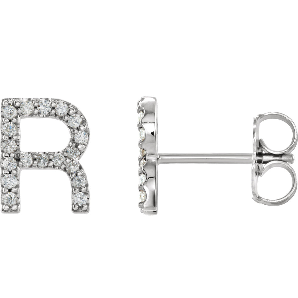 White Gold Letter R Earrings