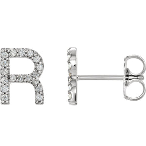 White Gold Letter R Earrings