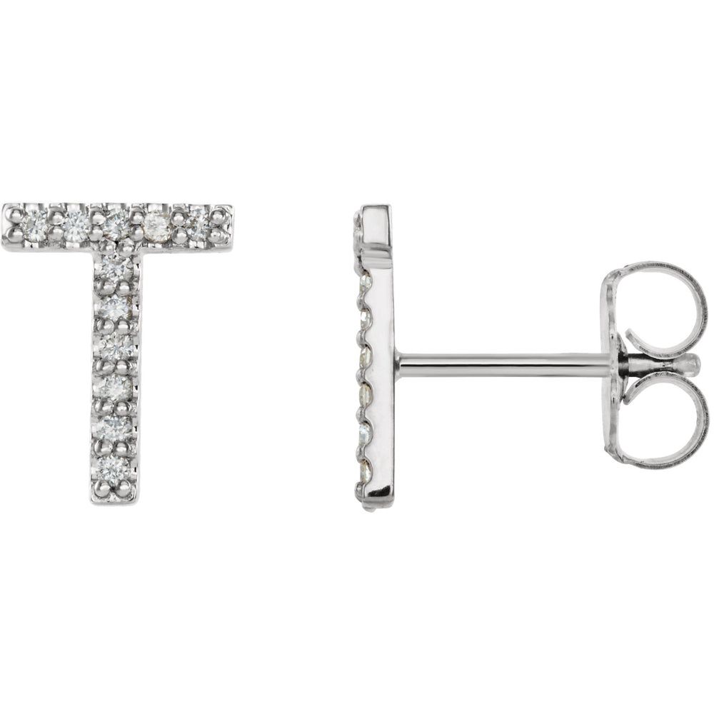 White Gold Letter T Earrings