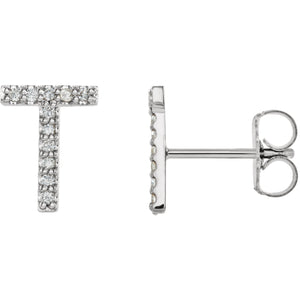 White Gold Letter T Earrings